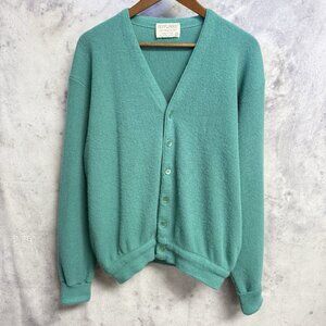 Vintage 70s Lord Jeff Links Cardigan Sweater Men Size Large Teal V-neck Grandpa